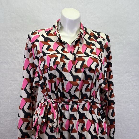 EXPRESS Printed Tie Waist Midi Shirt Dress Size XL Coco Chanel Vibes Work Wear - Picture 2 of 6